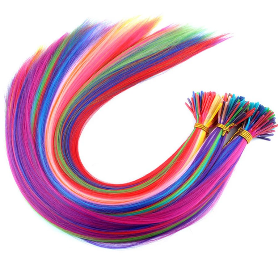 Synthetic Hair Dye Rainbow Fake Hair Extensions Keratin I-tip Colored Stands of Extension Pieces Hair Extensions