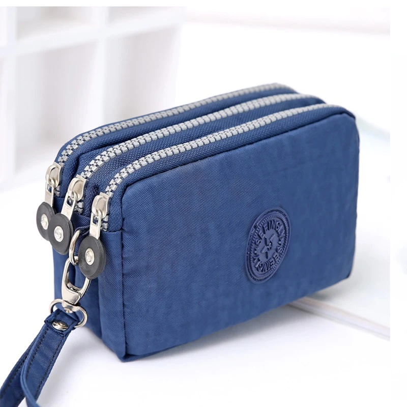 Monedero pequeño para mujer, bolsa de maquillaje portátil con tres cremalleras, 8 colores, tejido arrugado para teléfono, novedad 2022| Monederos| - AliExpress