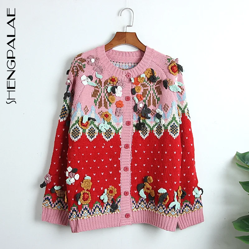 SHENGPALAE 2020 Autumn New Sweater Coat Female Red