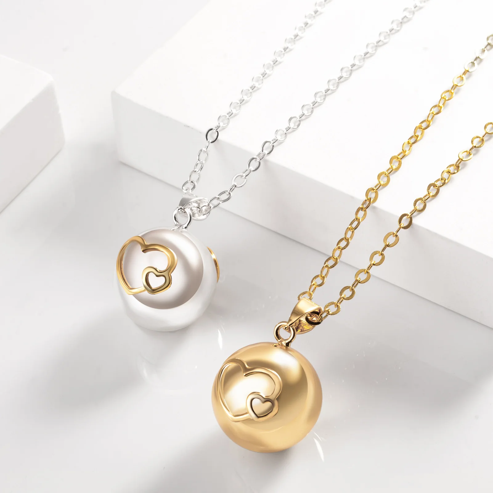 Eudora Maternity Jewelry Mix Styles White Gold Color Heart Chime Bola Pendant Angel Caller Necklace Jewelry For Pregnant Women 4