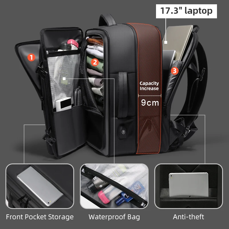FENRUIEN Zaino Da Viaggio Per Computer Portatile, Colore Nero, Lavabile Solo A Mano - 5