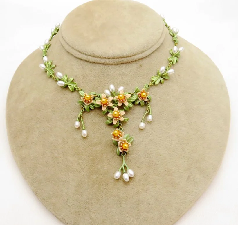 CSxjd, дизайн, имитация жемчуга, оранжевый цветок, ретро ожерелье, цепочка для свитера, женское элегантное ожерелье