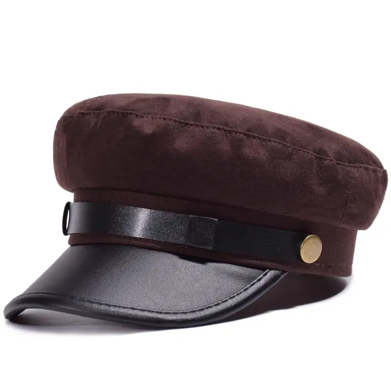 Модная шляпа в стиле милитари Ретро британские армейские кепки плоские верхние шапки шерсть Gorra Militar Hombre берет матросские военные солнечные очки Стиль женщины - Color: Brown