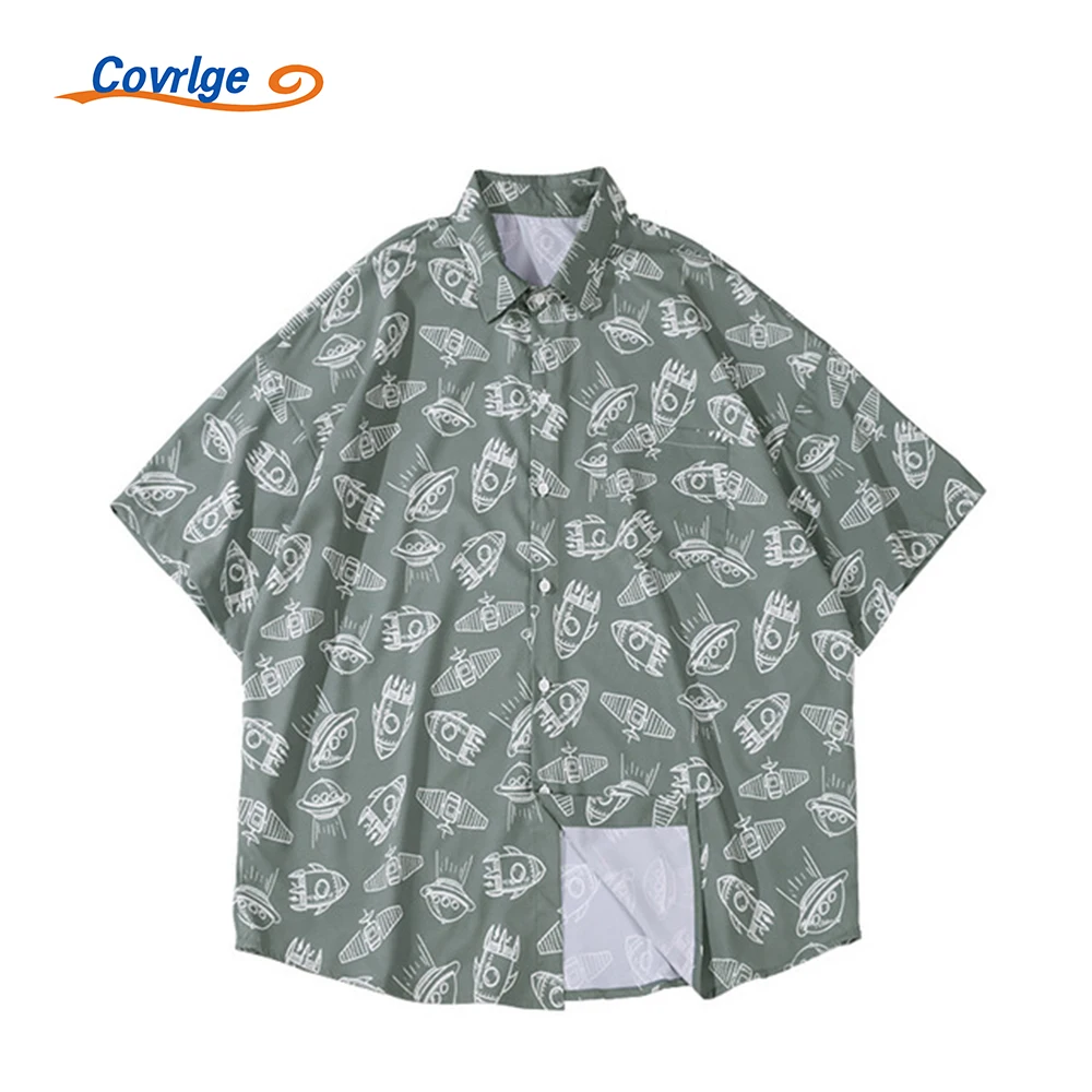 

Рубашка Covrlge мужская с коротким рукавом, модная Повседневная блуза с принтом, на пуговицах, лето MCS145