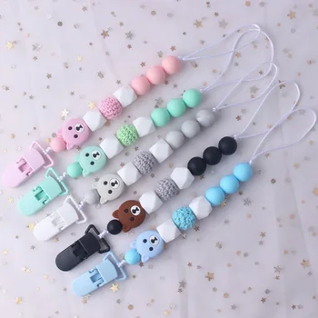 

Baby Pacifier Clips Silicone Pacifier Chain Colorful Beads Bear Charms Toy Teether Holders Baby Shower Dummy Clips