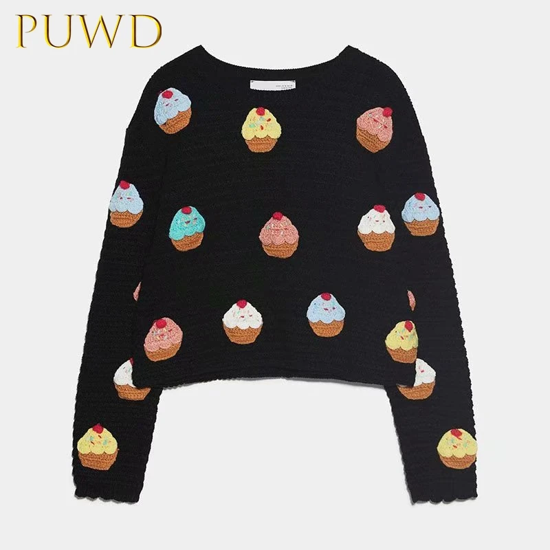 PUWD 2019 осень новый милый торт узорные круглые толстовки с высоким воротом