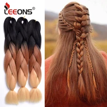 Leeons, 24 дюйма, 100 г/шт., вязанные волосы, косички, огромные косички, оплетка, наращивание волос, фиолетовый, серый, блондин, синтетические косички