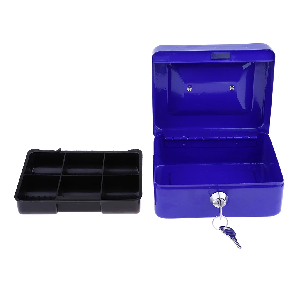 6 Inch Mini Metal Stainless Steel Piggy Bank Safety Deposit Box For Money Coin Cash Tray With Secret Key Cash Drawer Carry Box