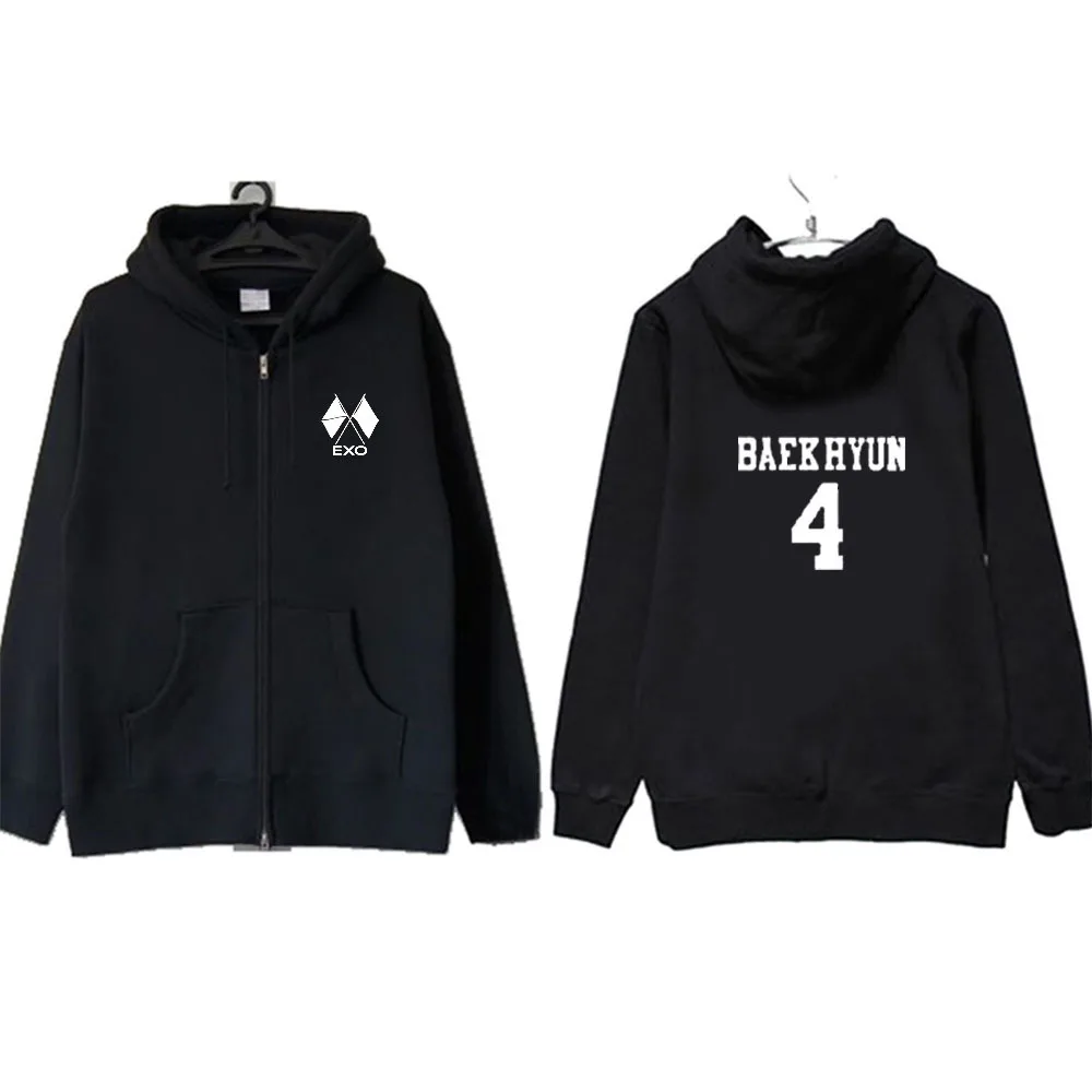 Kpop EXO OBSESSION Same Hoody толстовка на молнии CHANYEOL BAEKHYUN Same унисекс осень зима пальто с длинным рукавом Верхняя одежда Топы - Цвет: BAEKHYUN