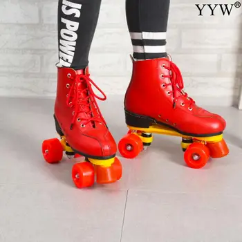 

New Women Roller Skate Shoes Inline Skates Skating Sneakers Microfiber Leather 4 Wheels 2 Row Line Girls Adult Figure Skating