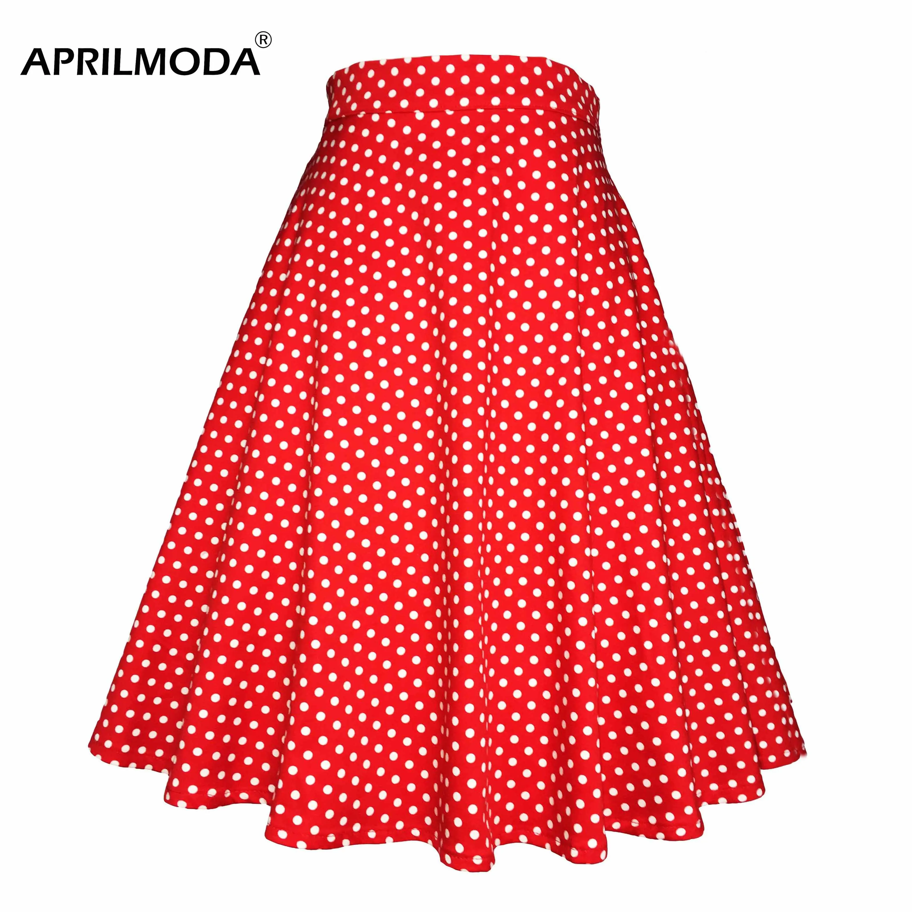 Pequeño rojo Polka Dot algodón para mujer Sexy de verano de Midi falda Pin up de talla grande de cintura alta Retro Vintage Rockabilly años 50s falda de las mujeres