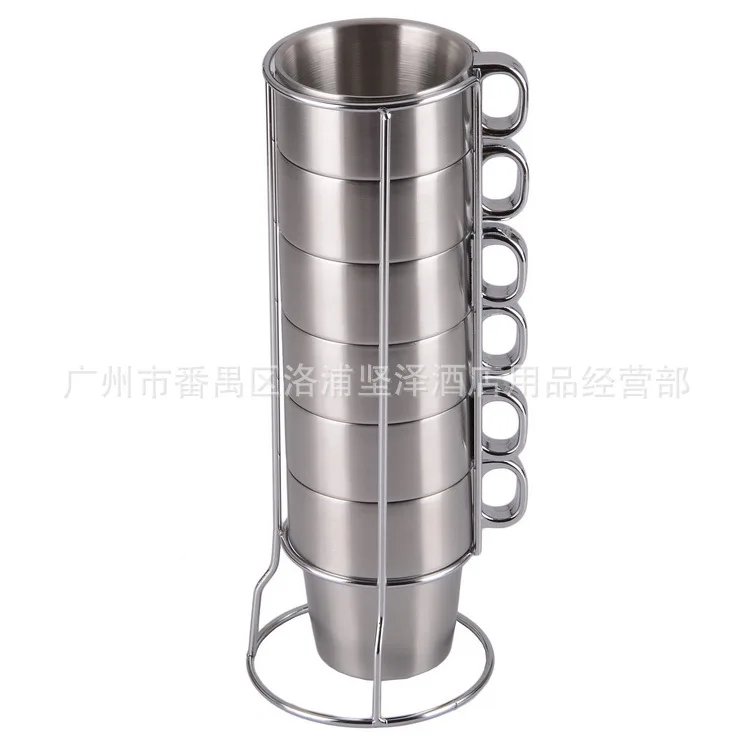 

Double Layer Heat Resistant Stainless Steel Water Cup Tea Glass Coffee Cup Seven Sets Cup with Cup Holder Cup