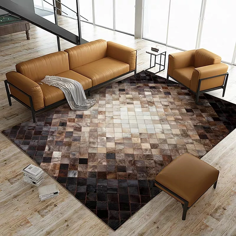 American Style Luxury Natural Brown Color Cowhide Patchwork Rug