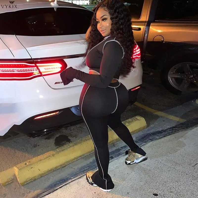 

New Activewear Patchwork Tracksuit Two 2 Piece Set One Shouder Crop Tops And Legging Pants Streetwear Matching Sets Club Outfits