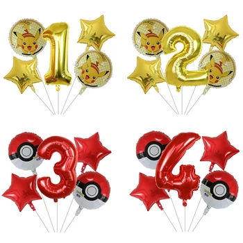

5Pcs Number Balloon Cartoon Pokemon Pikachu Foil Balloons 1 2 3 4 5 6 7 8 9st Children's day Birthday Party Decor Kids Toy Gift