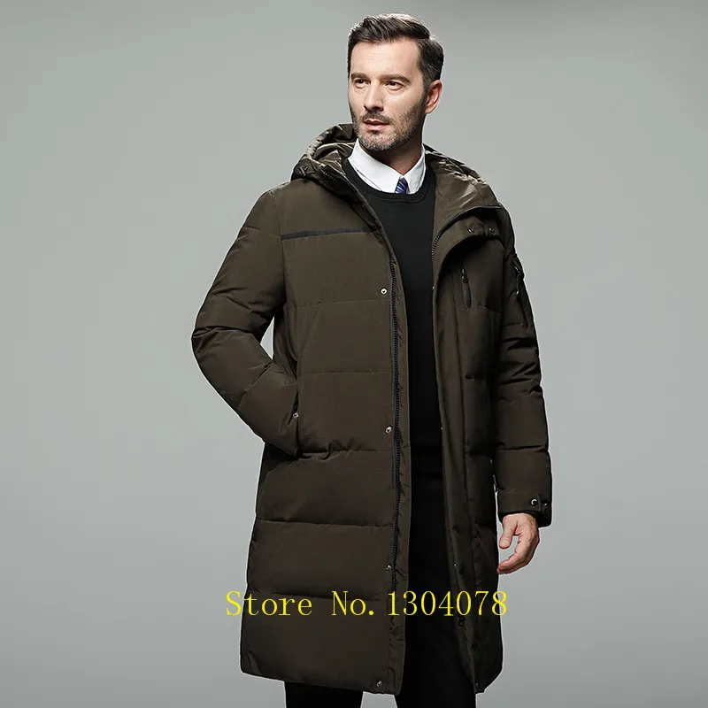 Повседневное и деловое длинное Мужское пальто, толстая теплая куртка на 90% белом утином пуху, мужская зимняя куртка для мужчин-40 градусов, Размер 5XL