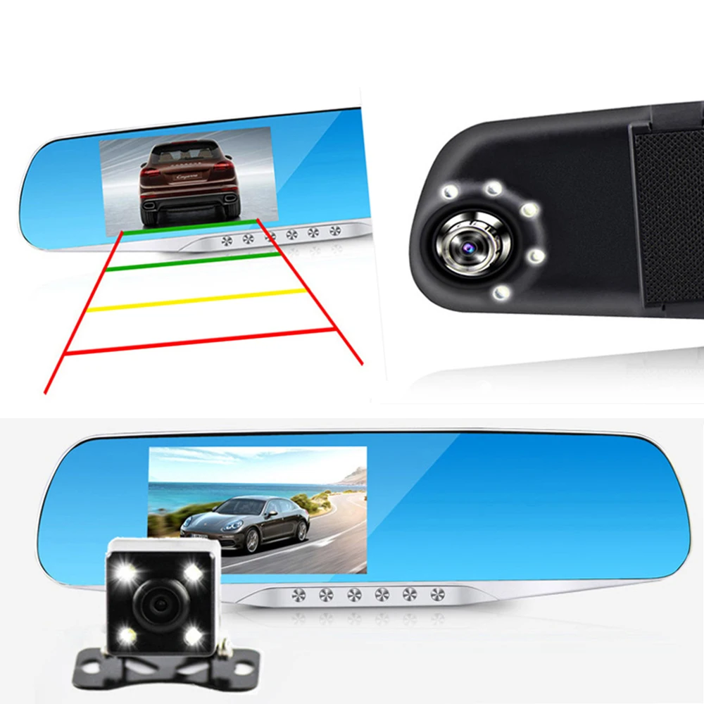 

Full HD 1080P Car Dvr Camera Auto 4.3 inch Rearview Mirror Digital Video Recorder Dual Lens Dash Cam Registratory Camcorder