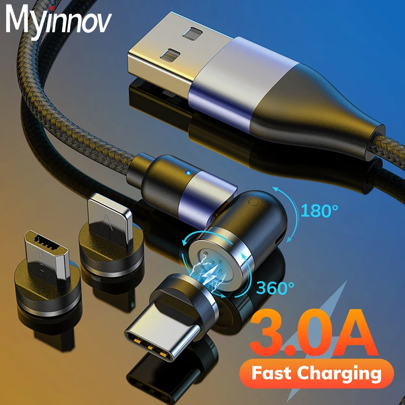 Магнитный USB-кабель 3 А быстрое зарядное устройство вращение на 360 ° + 180 кабель USB