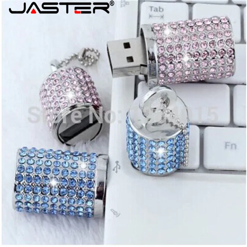 JASTER Хрустальный цилиндрический USB флеш накопитель модный металлический
