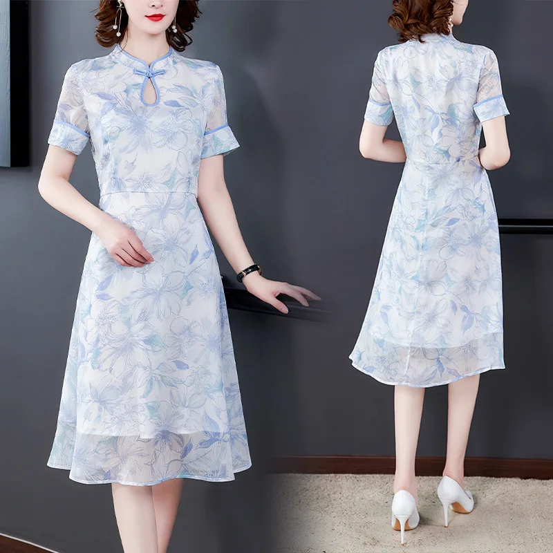 Cheongsam модифицированное шифоновое платье для женщин 2020 Новое китайское летнее