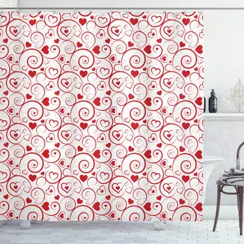 

Love Decor Collection, Love Hearts and Swirls Ornament Classic Gardens Romantic Happiness Spring Image, Polyester Fabric