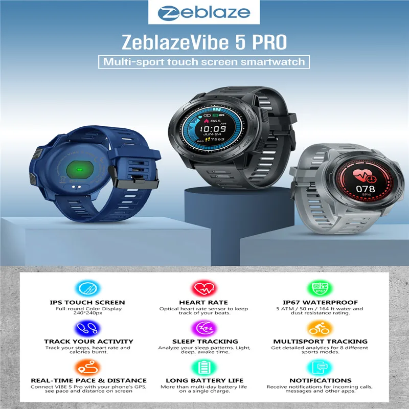 Zeblaze VIBE 5 PRO ips цветной сенсорный дисплей спортивные умные часы монитор сердечного ритма водонепроницаемые умные часы для мужчин для IOS и Android