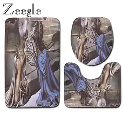 Zeegle 3 шт набор ковриков для ванной из полиэстера, впитывающий коврик для ног, подставка для коврика, крышка для унитаза, нескользящий мягкий