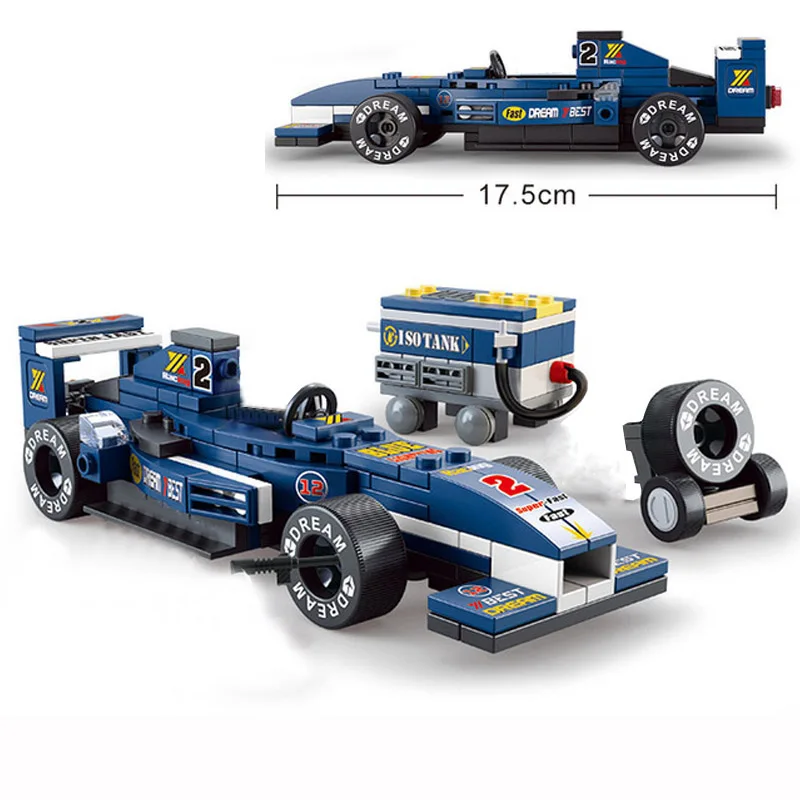 

196Pcs City Blue F1 Racing Car Model Building Blocks Sets Creator DIY Legoingly Bricks Playmobil Educational Toys For Children