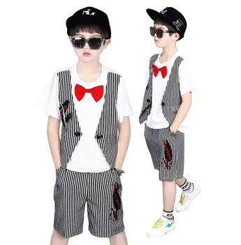 

Boy Clothing Sets Shirt + Shorts 2020 Summer Striped Children's Clothes Boys Fashion Sports Clothing Suit Hiphop 6 8 10 12 years