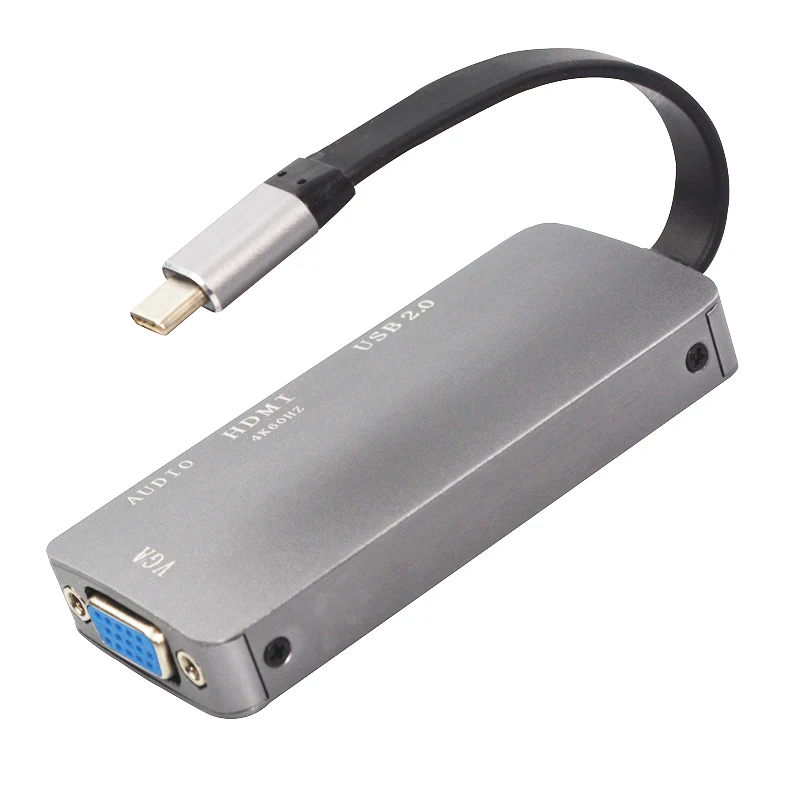  Usb Type C to Hdmi Vga Usb2.0 Audio Adapter 3.5Mm Jack Multiport Hub for Macbook Samsung Dell Huawe