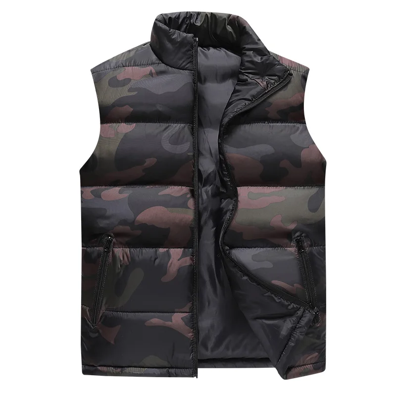 

Winter Vests Mens Plus Size Thickening Vest Men Warm Waterproof Cotton-Padded Male Camouflage Casual Waistcoat Sleeveless Jacket