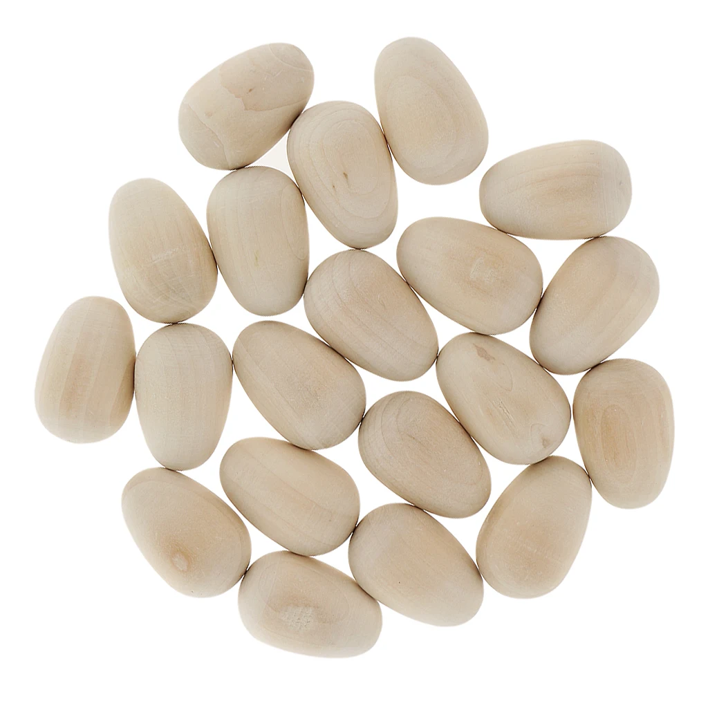 20Pcs Wooden Eggs Shape Wood Easter Decoration Embellishments DIY Unfinished Wood Egg Handmade Bottom Wooden Teething Toys Gifts