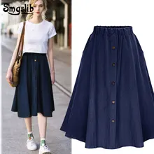 Модная весенне-осенняя джинсовая юбка в английском стиле, Плиссированная Юбка До Колена, милая Повседневная Длинная юбка на пуговицах, женские свободные юбки