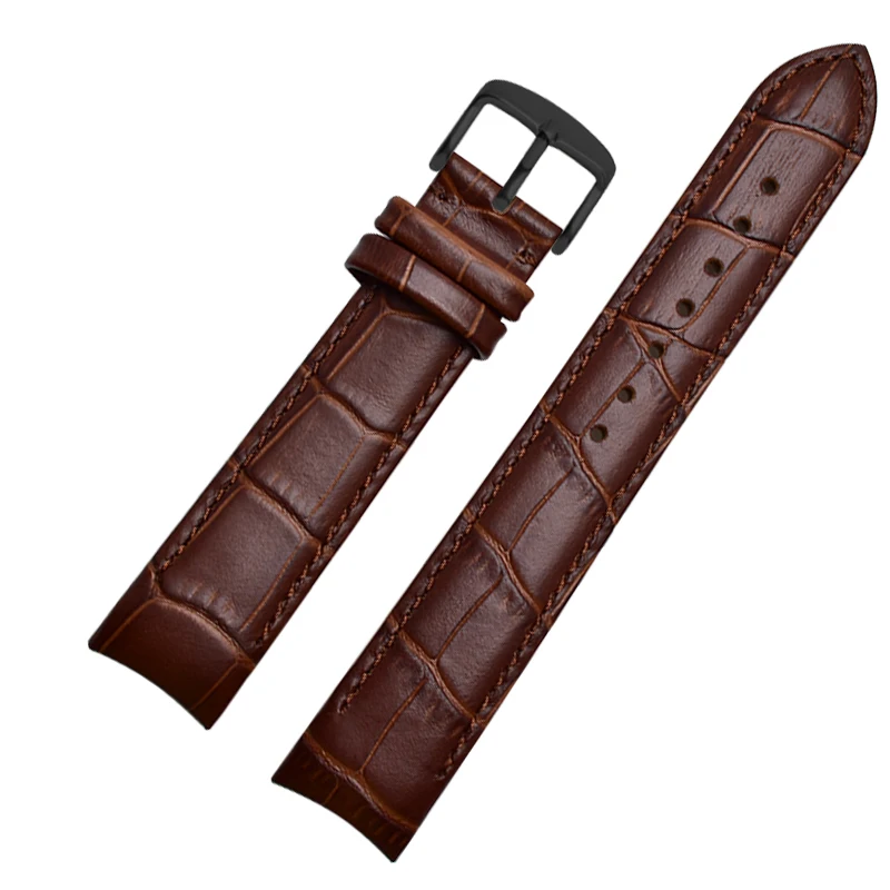 Genuine Leather Bracelet Curved End Watch Strap - Premium Adjustable Band