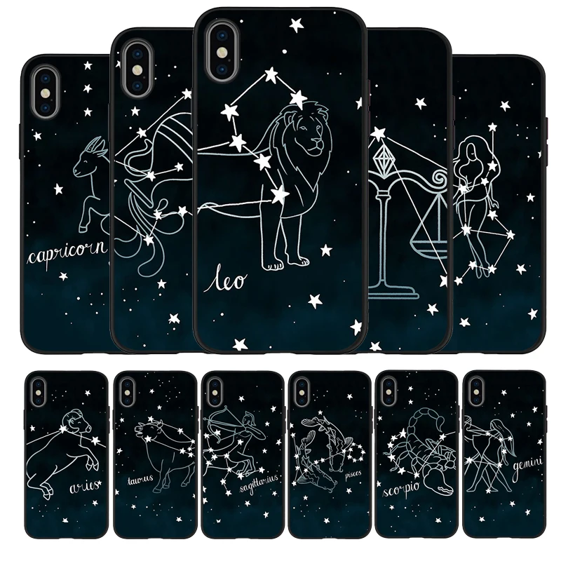 Черный силиконовый чехол для телефона с 12 созвездиями iPhone 13 XR XS Max 5 55 6 6S PLUS 7 8 X 11pro 11
