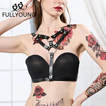 

Fullyoung Sexy Women Leather Harness Body Bondage Black Belts Ring Buttocks Thigh Gothic Garter Bra Suspender Erotic Clothing