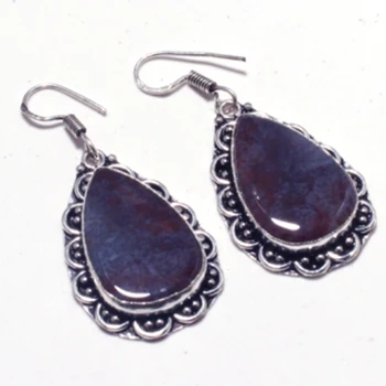 

Genuine Bloodstone Silver Overlay on Copper Earrings ,Hand made Women Jewelry Gift , E5337