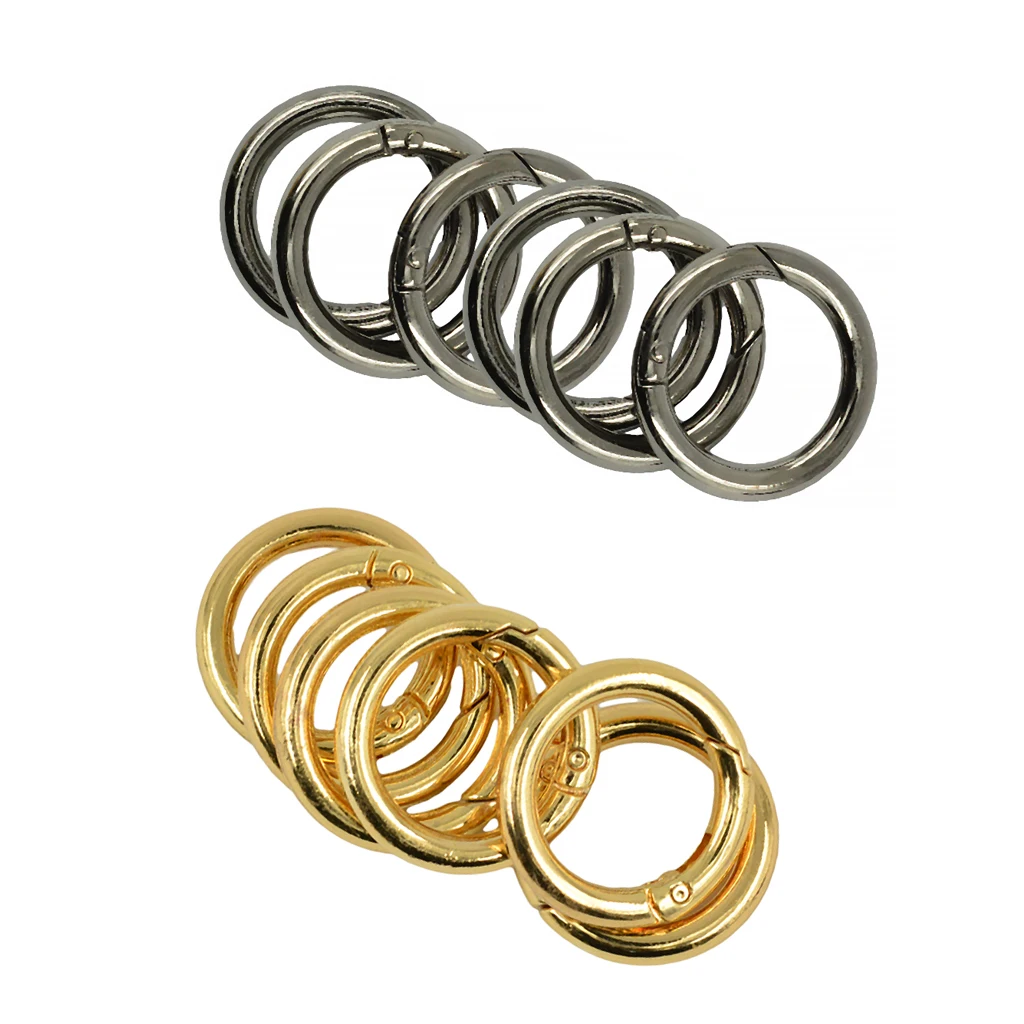 12Pcs 28mm Spring Gate O-Rings Mini Round Snap Hooks Spring Ring Key Carabiner Camping Black Golden