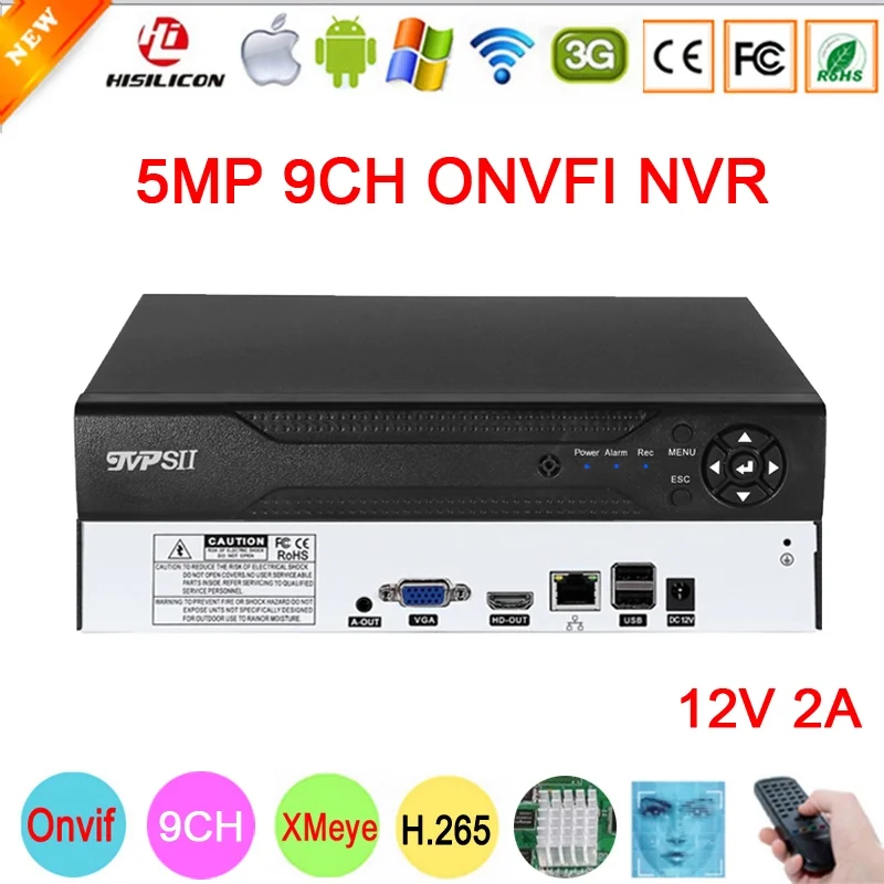 Control remoto 12V 2A Hi3536D vmeyesuper de Audio Max 8TB H.265 + 5mp 9CH 9 canales 8CH cara Onvif Detección de WIFI CCTV DVR NVR sistema