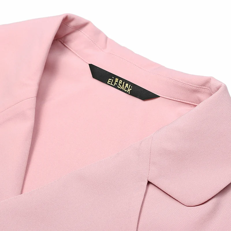 ELFSACK, розовое однотонное повседневное женское пальто с карманами, осень, женские тренчи с коротким рукавом, Офисная Женская верхняя одежда