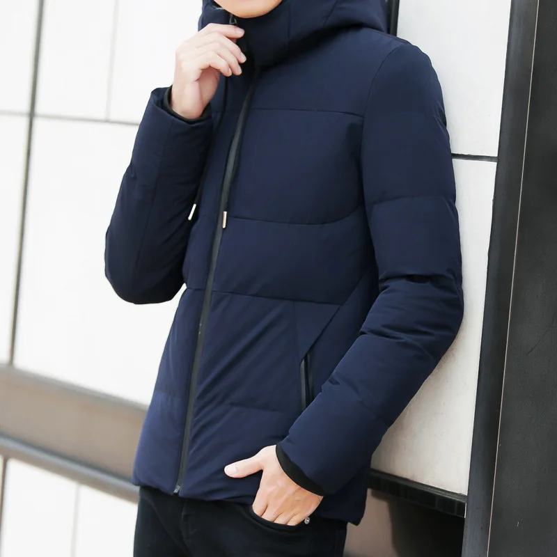 Зимняя куртка мужская одежда теплая Повседневная С Капюшоном модное зимнее пальто мужские парки верхняя одежда плотная приталенная одежда размера плюс 4XL - Цвет: Тёмно-синий