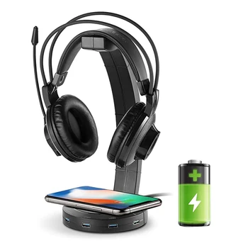 

Multifunction Headphone Hook with Wireless Fast Charging Support Wired Quick Charging Port Stable Foundation Headset Desk Stand