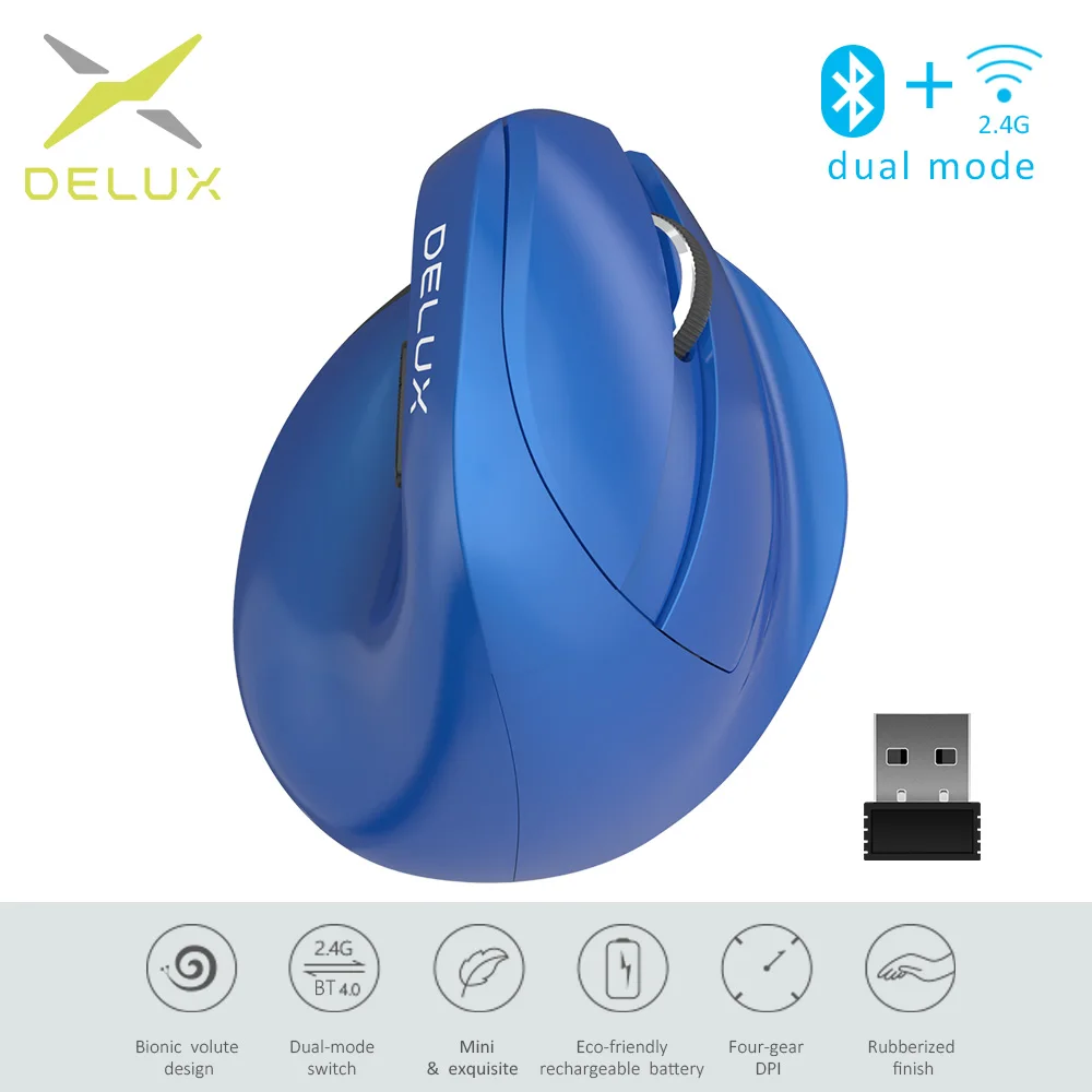 Вертикальная мышь Delux M618 мини 2,4 ГГц Беспроводной бесшумный щелчок Мышь 2400 Точек на дюйм эргономичный Перезаряжаемые Вертикальная мышь с