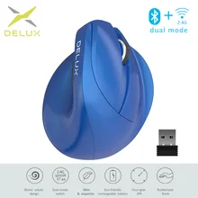 Delux M618 Mini 2.4GHz Wireless Silent Click Mouse 2400 DPI Ergonomic Rechargeable Vertical Mice with Bluetooth 4.0 Mode for PC