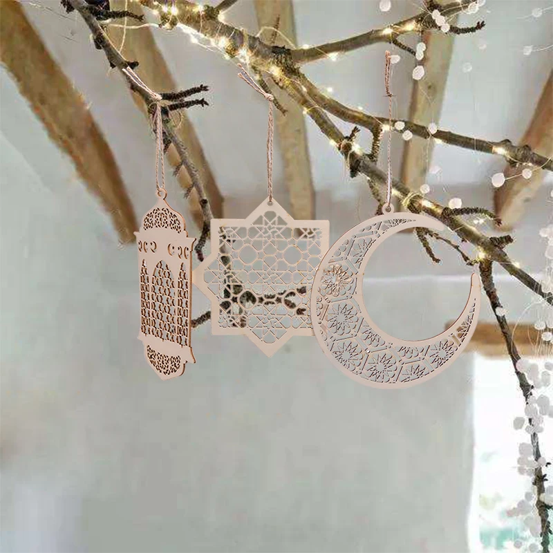 DIY Eid Mubarak Рамадан креативный деревянный кулон орнамент полый крафт мероприятия