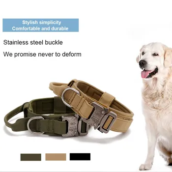 

Adjustable Tactical Dog Collar Military Nylon Heavy Duty Metal Buckle With Control Handle For Dog Training 1.5" Width