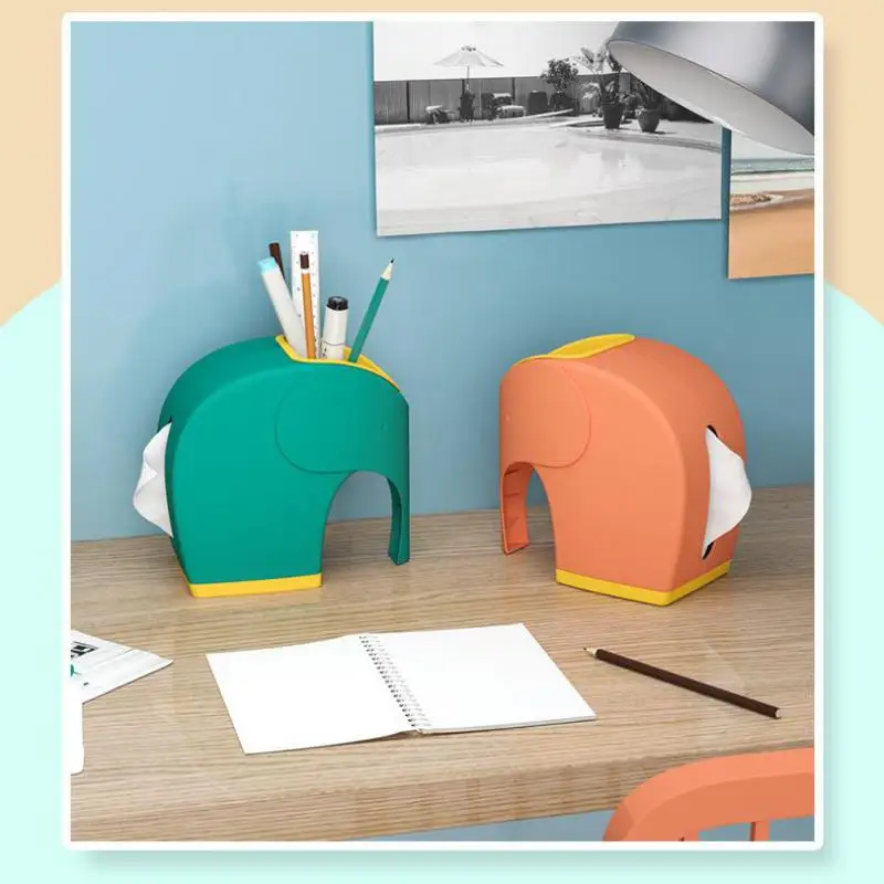 Creative Desk Elephant Tissue Paper Box Cover With Pen Holder Remote Controller Mobile Phone Storage Organizer Home Office