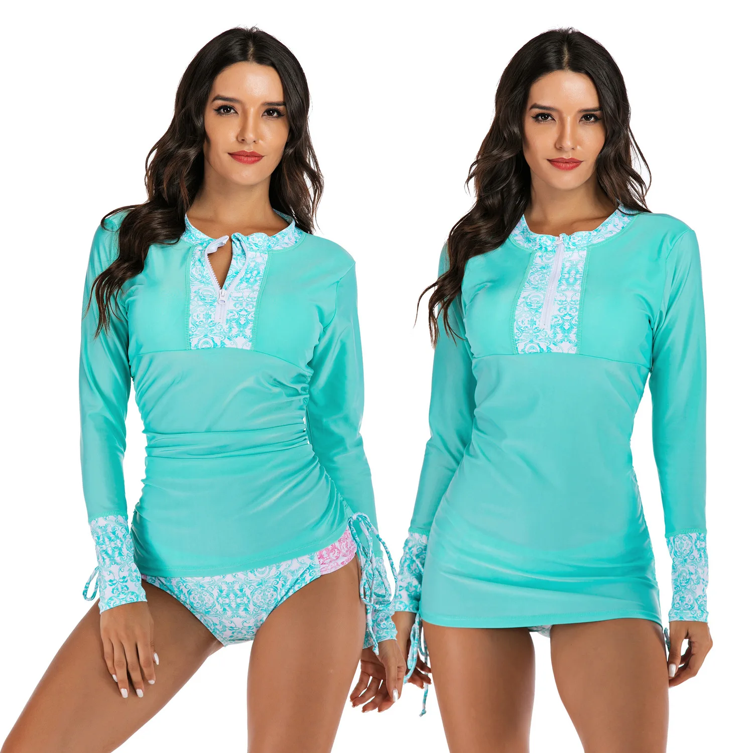 

Plus Size Women's European And American Swimsuit Split Long Sleeve Bikini Suit Sun Protection Swimsuit