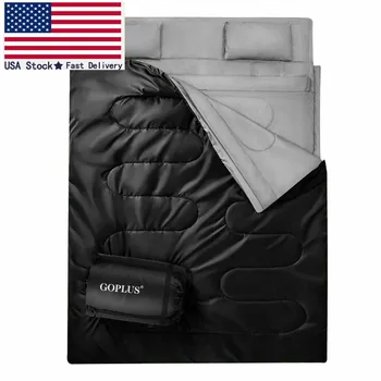 

Double 2 Person Sleeping Bag Waterproof w/ 2 Pillows Camping Queen Size XL
