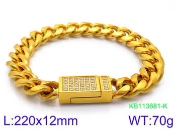 

22cm Cuban Stainless Steel Gold / Link Chain Bracelets Men Jewelry Cubic Zircon Chain Armband Heren